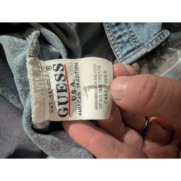 Vintage Guess Jeans Mens Blue Denim Snap Button Shirt Sz S 163F8 Western Flaw - Picture 9 of 9